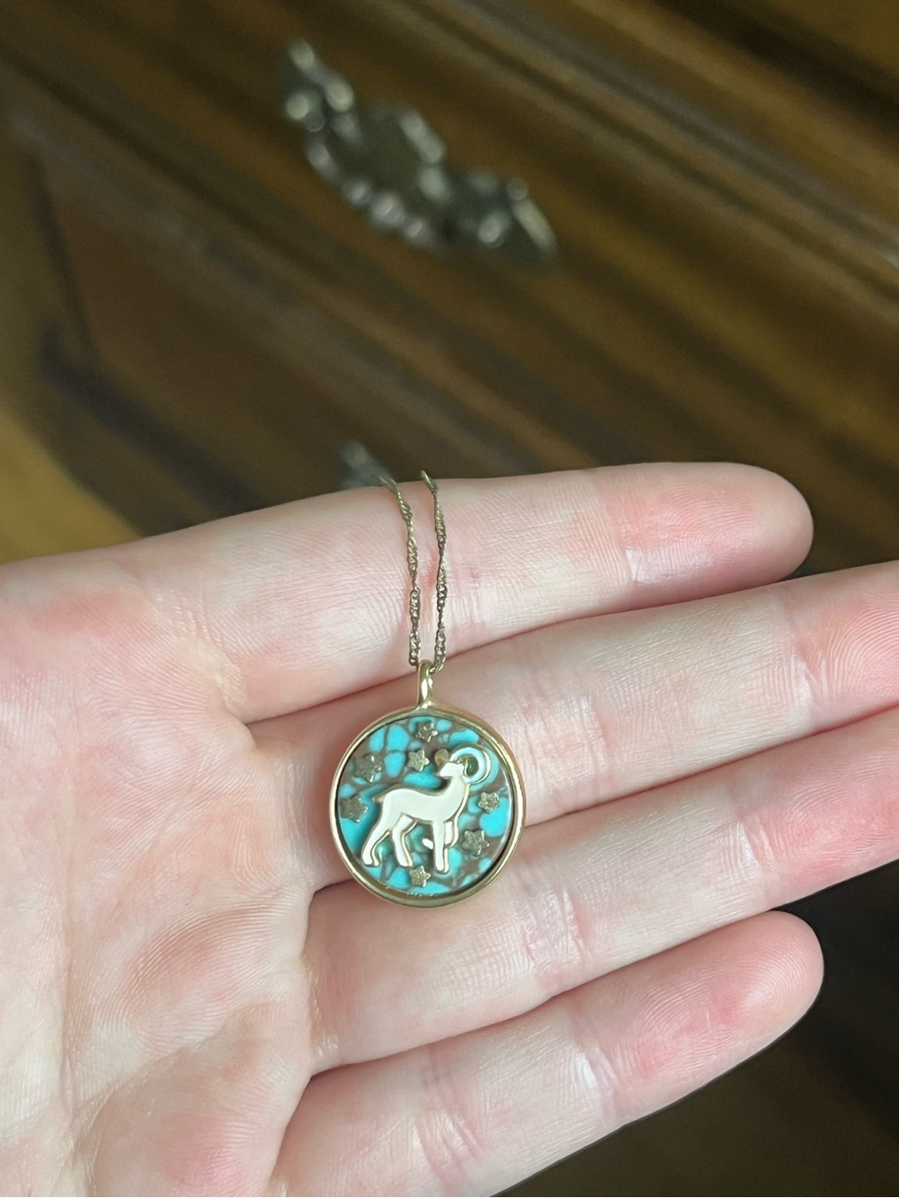 Free People Gold Ram Pendant Necklace with Turquoise Inlay - Women Jewelry